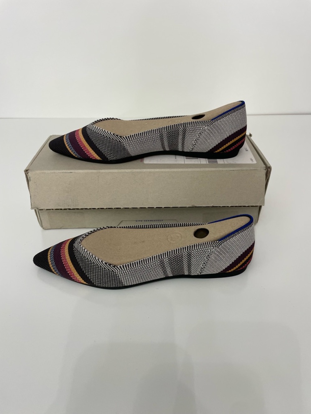 Rothy's The Point Ballet Flats Inverted Stripe Knit Womens 8 Balletcore Preppy
